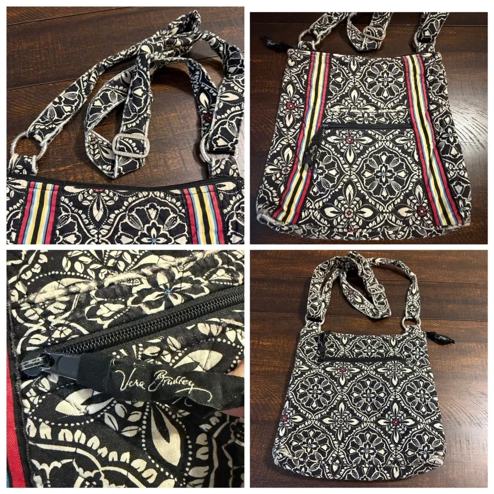 Vera Bradley Night and Day Hipster Crossbody Bag Black White Floral One Size